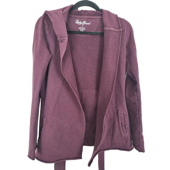 Lucky Brand Cardigan S Womens Long Sleeve Burgundy Pockets Pull Warm Lagen Look - Picture 4 of 5